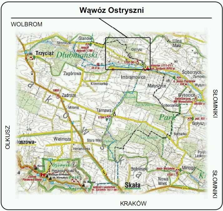 Mapa dojazdu do Wąwozu Ostryszni