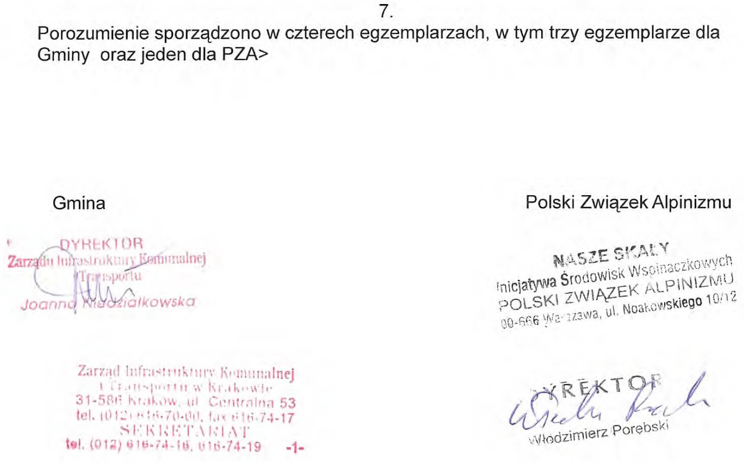 Fragment umowy dot. kamieniołomu Libana w Krakowie