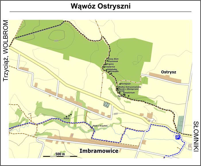 Mapa dojazdu do Wąwozu Ostryszni