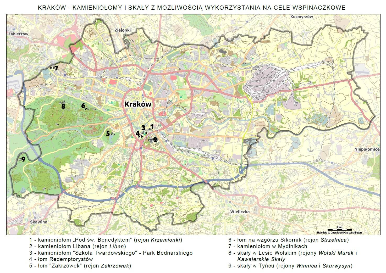 Krakowski Szlak Wspinaczkowy - mapa