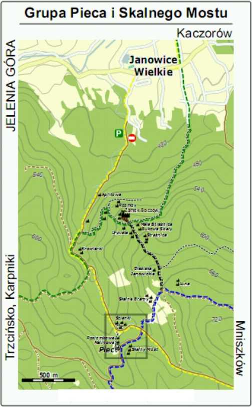 Mapa dojścia do grupy Pieca i Skalnego Mostu