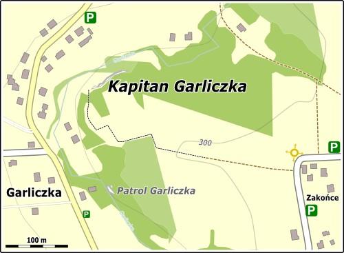 Mapa dojścia do skały Kapitan Garliczka
